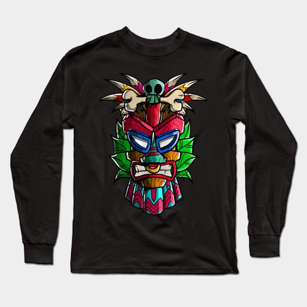 TIKI  MASK cartoon Long Sleeve T-Shirt by A Comic Wizard